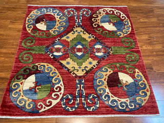 Afghan Tribal Turkestan Spirals Red