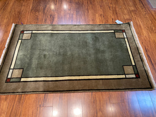 Ginkgo Sage Border 4x6. Reduced From $1490 To $495! OTHER SIZES AVAILABLE!